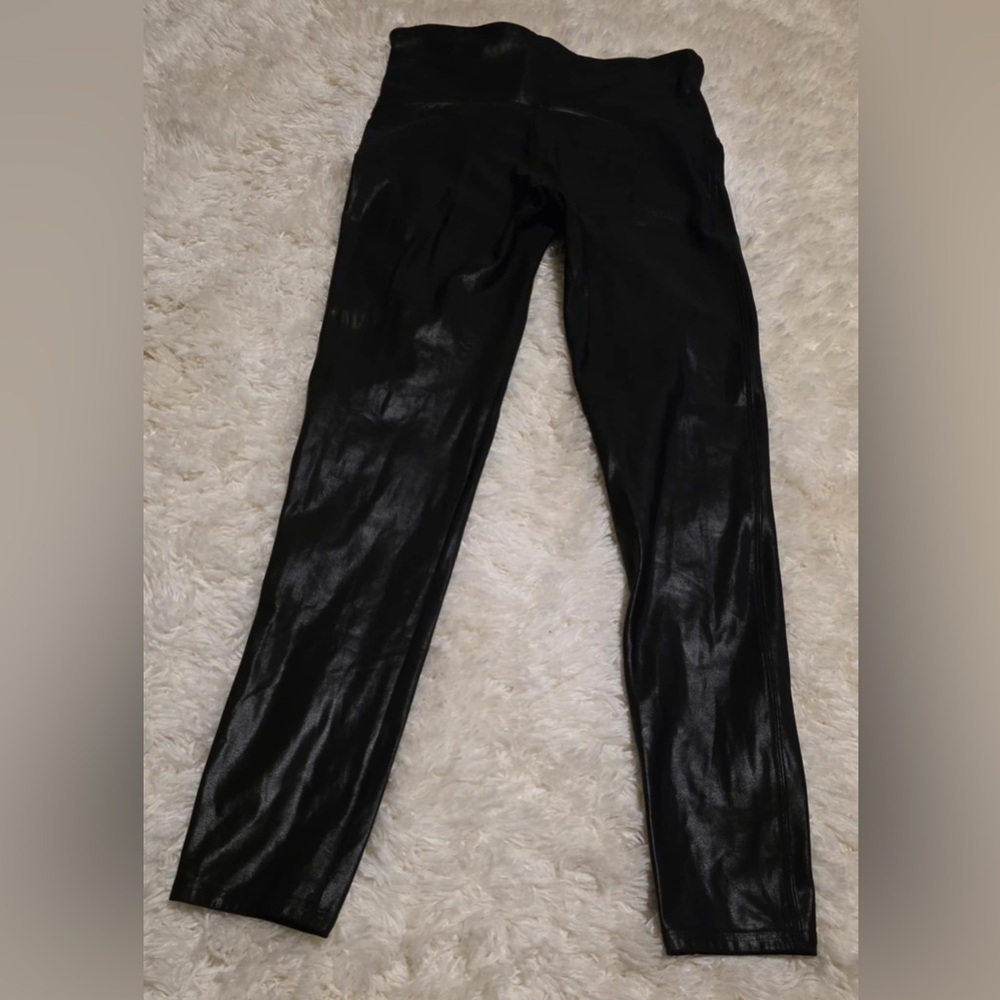 SPANX Black Shiny Leggings EUC